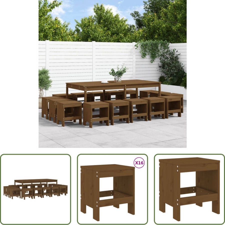 The Living Store Houten tuinset Grenenhout Tuintafel 203.5x100x76 cm Tuinkruk 40x36x45 cm Honingbruin