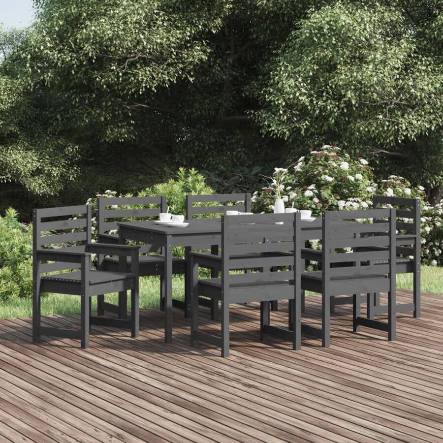 The Living Store Houten Tuinset Massief grenen Eettafel 159.5x82.5x76cm Tuinstoel 60x48x91cm Grijs