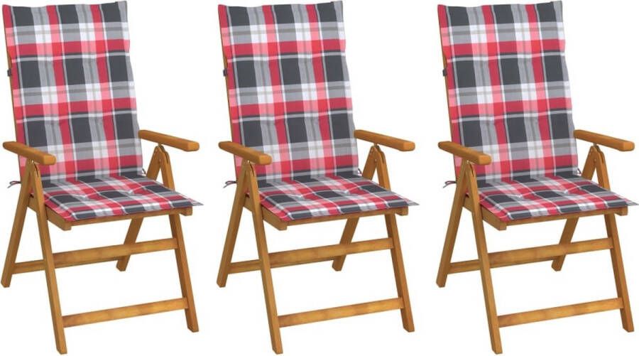 The Living Store Houten Tuinstoel Vintage Set van 3 Acaciahout Verstelbaar Inklapbaar Kussens Geel Hardware