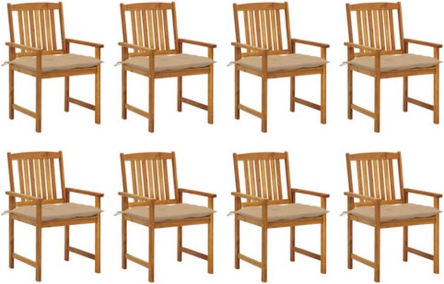 The Living Store Houten Tuinstoelenset 8 stoelen Massief acaciahout Olieafwerking Beige kussen 61x57x92cm Weerbestendig
