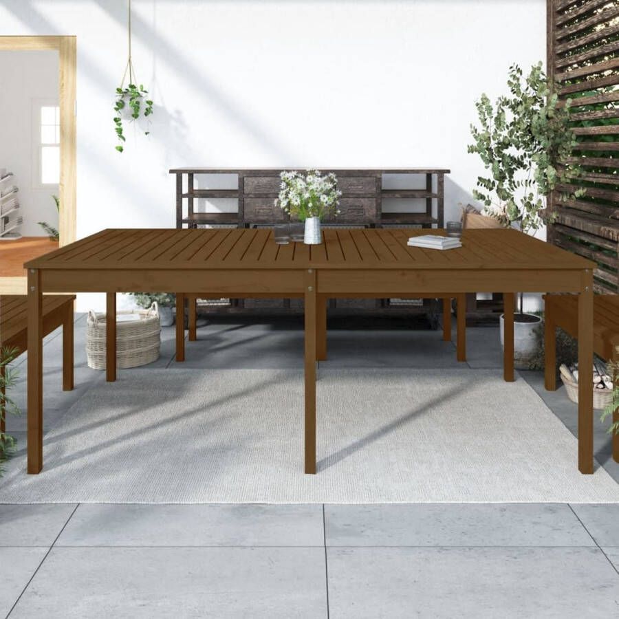 The Living Store houten tuintafel Honingbruin 203.5 x 100 x 76 cm Massief grenenhout