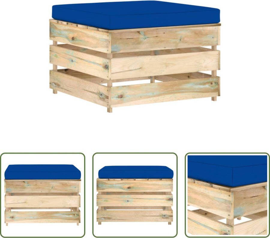 The Living Store Houten Voetenbank Grenenhout 60 x 62 x 37 cm Blauw kussen