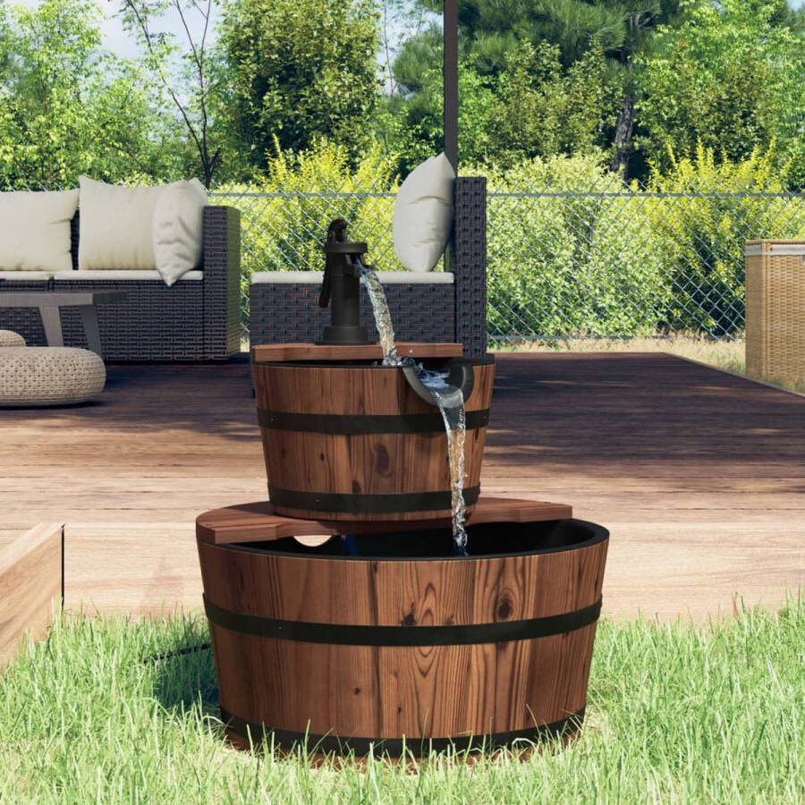 The Living Store Houten Waterfontein Massief Vurenhout Tuindecoratie 44.5 x 44.5 x 58 cm
