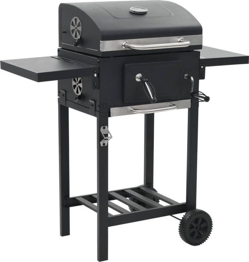 The Living Store Houtskoolbarbecue Zwart 97 x 57 x 99 cm Geïntegreerde thermometer Inklapbare zijtafels