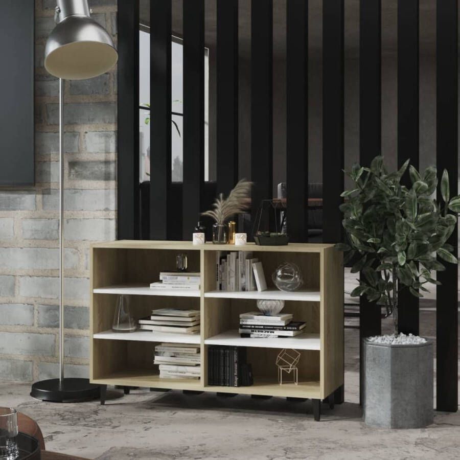 The Living Store Industrieel Dressoir Sonoma Eiken 103.5 x 35 x 70 cm met 6 schappen