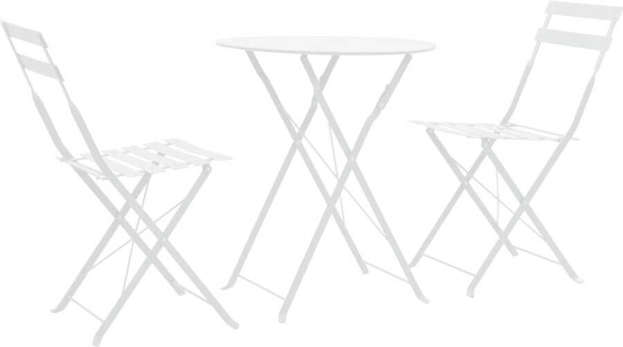 The Living Store Inklapbare Bistroset 3-delig Gepoedercoat Staal Wit Tafel 60x71 cm Stoel 42x40x81 cm