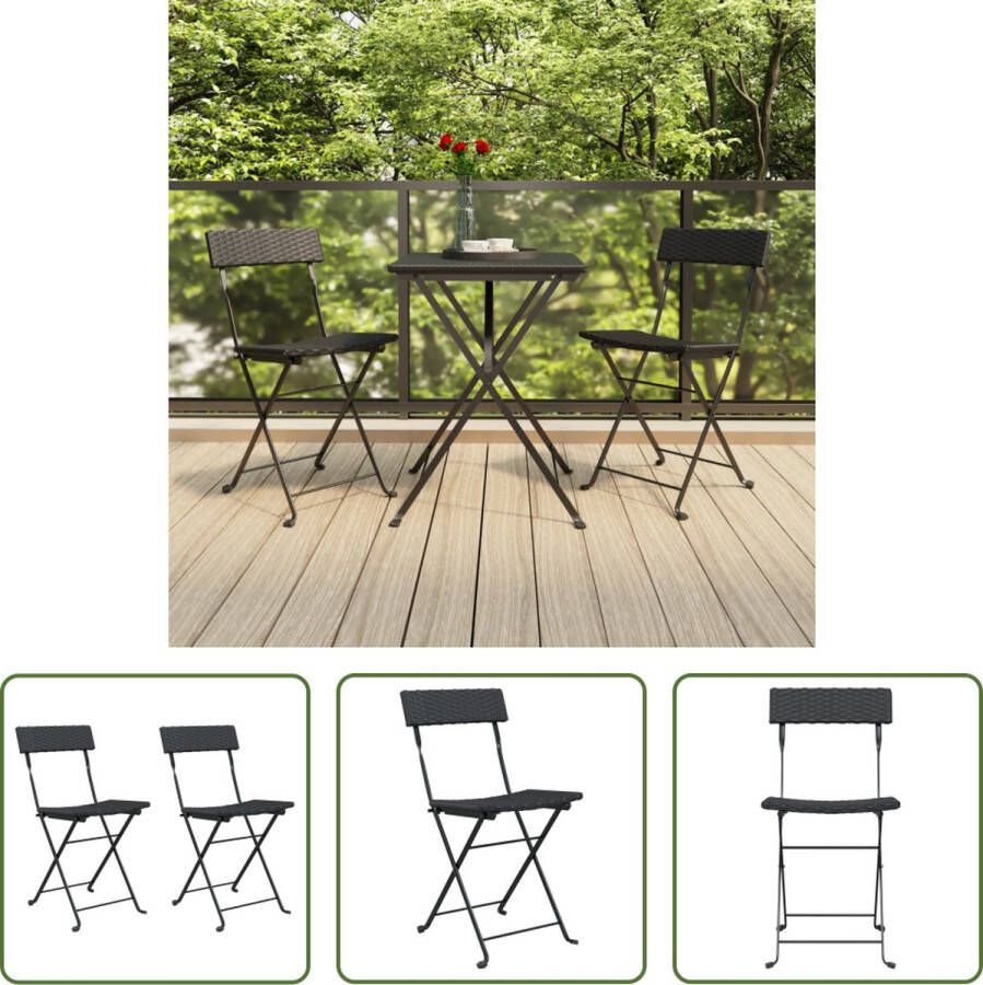 The Living Store Inklapbare Bistrostoelen Zwart 40x45x79 cm PE-rattan Staal