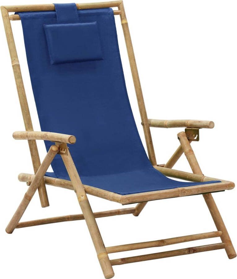 The Living Store Inklapbare Leunstoel Tuinmeubelen 64 x 89 x (71 94) cm Marineblauw Bamboe