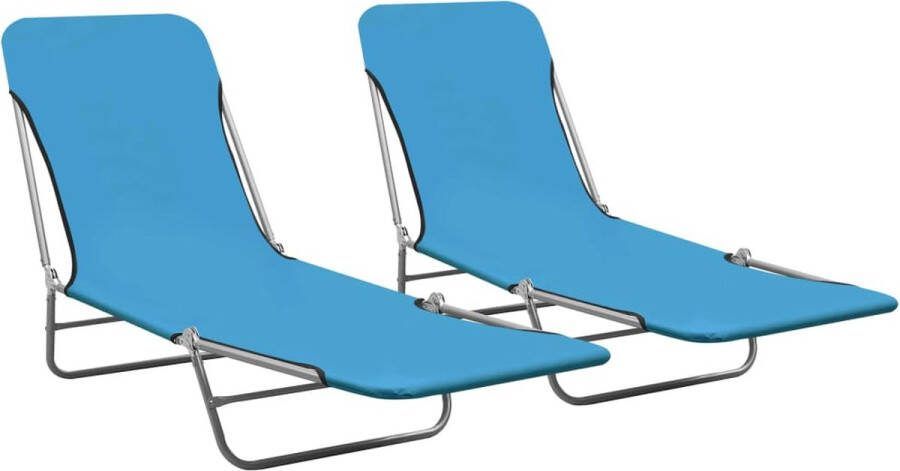 The Living Store Inklapbare ligbedden Strandstoelen Blauw 55x182x24cm Verstelbare rugleuning