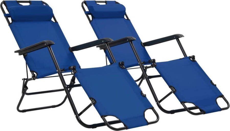 The Living Store Inklapbare Ligbeddenset Campingstoelen Blauw 175x61x87 cm 2 Standen Verstelbaar