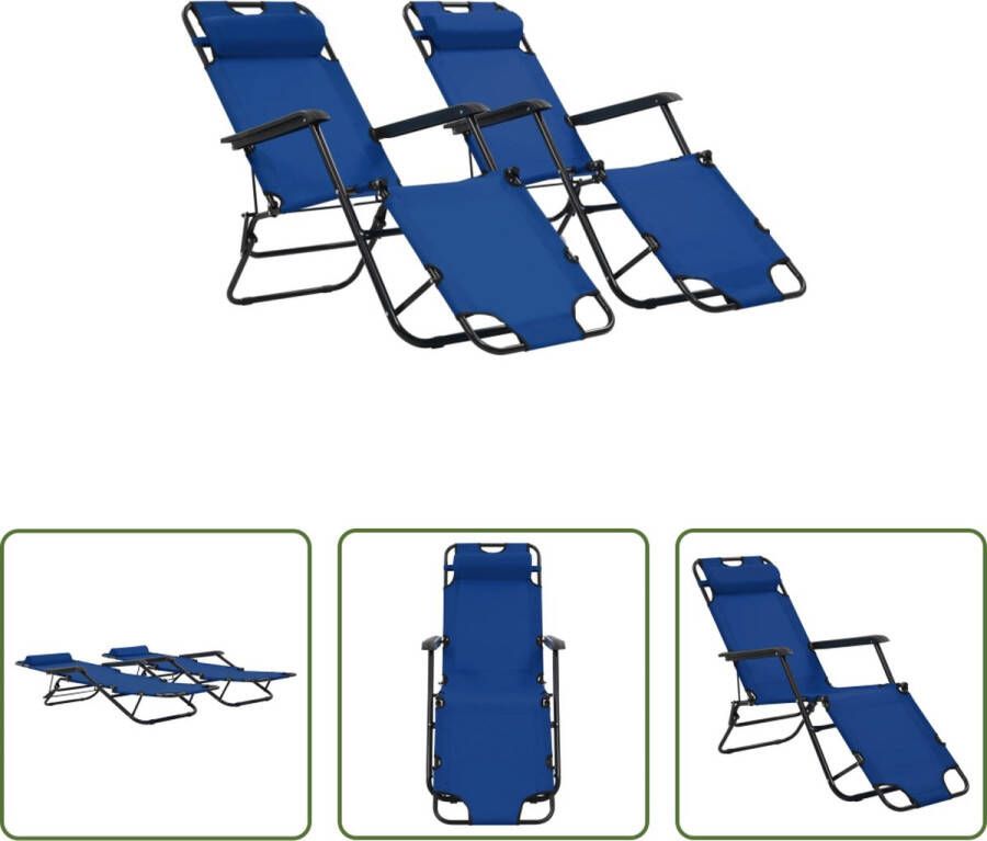 The Living Store Inklapbare Ligbeddenset Campingstoelen Blauw 175x61x87 cm 2 Standen Verstelbaar