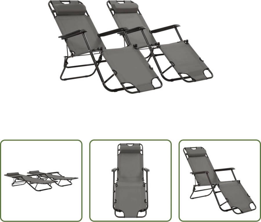 The Living Store Inklapbare Ligbeddenset Tuinstoelen 175x61x87 cm Grijs 2 stuks