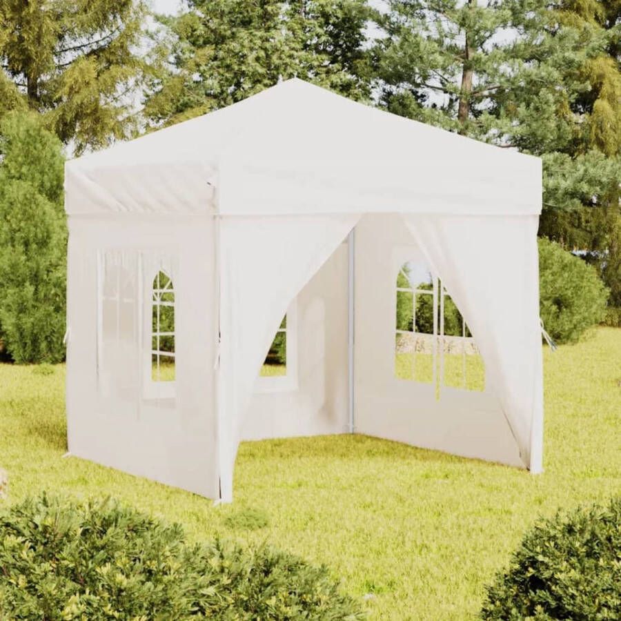 The Living Store Inklapbare Partytent 197.5 x 197.5 x 234 cm wit 210D oxford stof UV-bestendig en waterafstotend met zijwanden