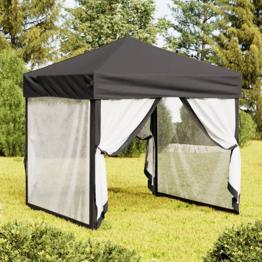 The Living Store Inklapbare Partytent 199 x 199 x 254 cm Antraciet Stevig frame 210D Oxford stof