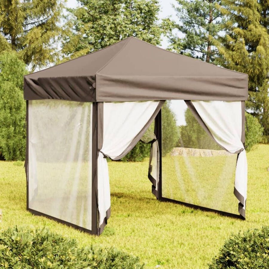 The Living Store Inklapbare Partytent 210D Oxford Stof Zijwanden Stevig Frame Taupe 199x199x254cm