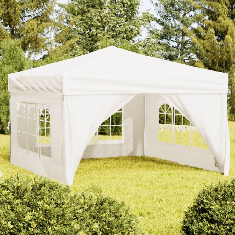 The Living Store Inklapbare Partytent 291 x 291 x 245 cm Crème 210D Oxford Stof met Zilverkleurige Coating