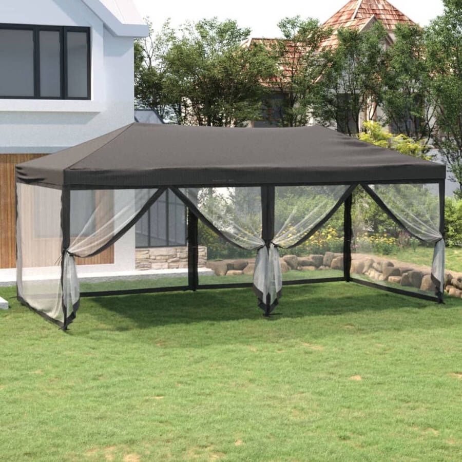 The Living Store Inklapbare Partytent 572 x 292 x 244cm Antraciet 210D Oxford Staal