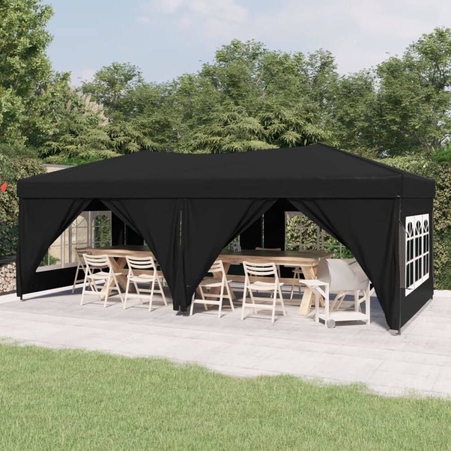 The Living Store Inklapbare Partytent 580 x 292 x 245 cm 210D Oxford stof Zwart