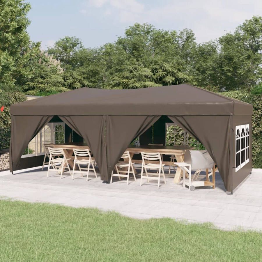 The Living Store Inklapbare Partytent 580 x 292 x 245 cm taupe 210D oxford stof Stalen frame