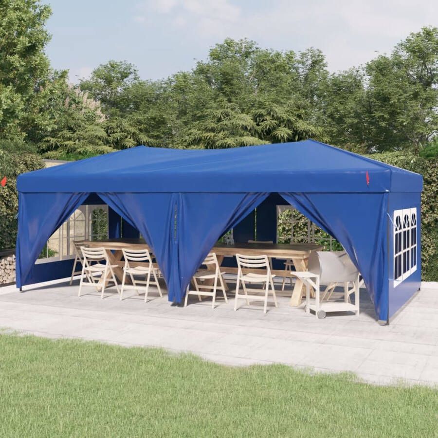 The Living Store Inklapbare Partytent Blauw 580 x 292 x 245 cm Stalen Frame