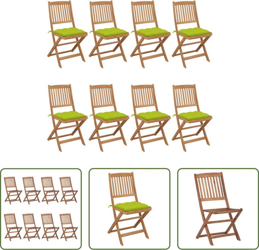 The Living Store Inklapbare Stoelen Acaciahout Massief Inclusief Kussens Set van 8