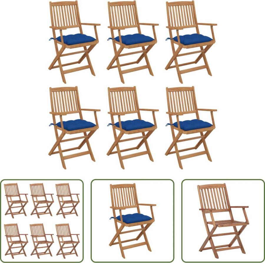 The Living Store Inklapbare stoelen Acaciahout Set van 6 Blauwe kussens 54x57x91cm