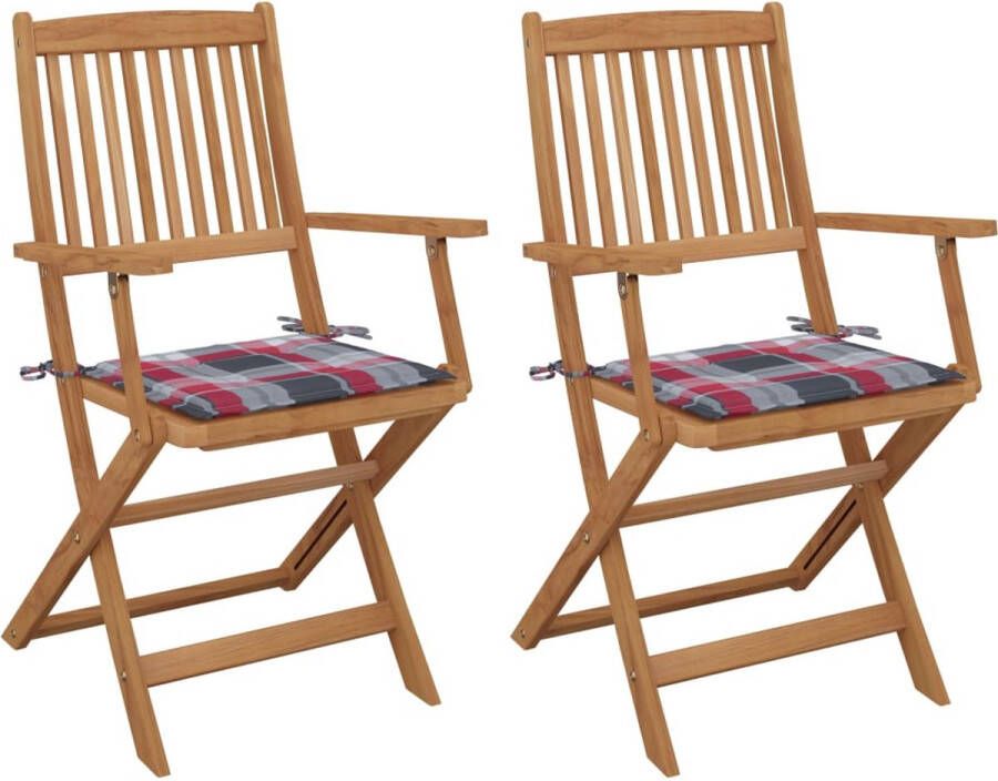 The Living Store Inklapbare stoelen Massief acaciahout Rood kussen 54x57x91cm 2x klapstoel 2x zitkussen