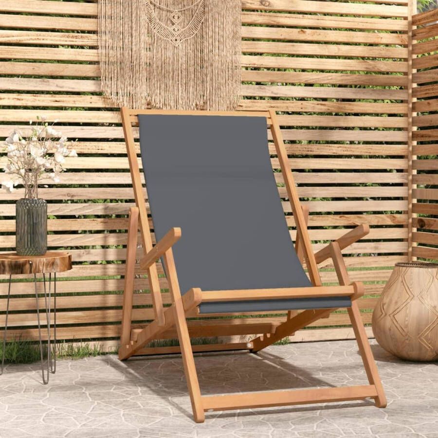 The Living Store Inklapbare Strandstoel Grijs 60 x 126 x 87.5 cm Hoogwaardig Teakhout