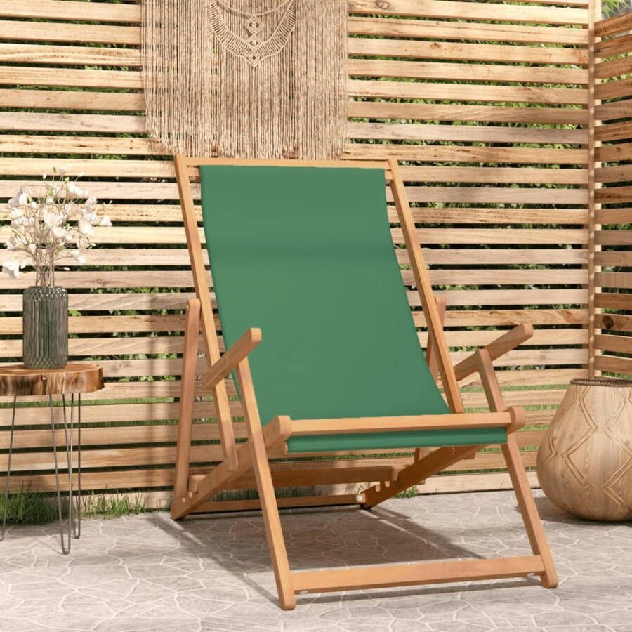 The Living Store Inklapbare Strandstoel Groen 60 x 126 x 87.5 cm Teakhout Verstelbare Rugleuning
