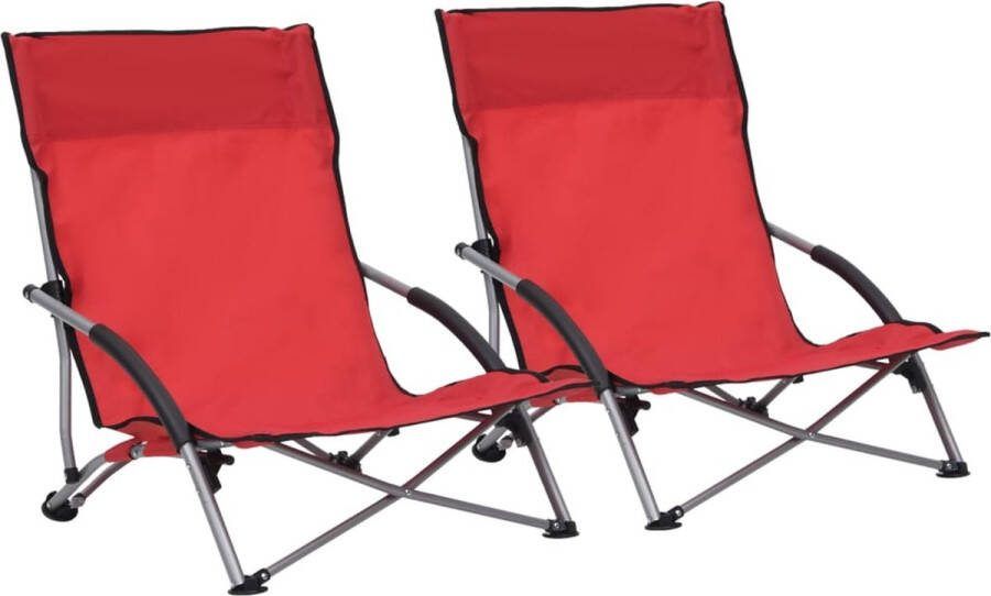 The Living Store Inklapbare Strandstoelen Rood Oxford Stof en Staal 55.5 x 65.5 x 66 cm Set van 2