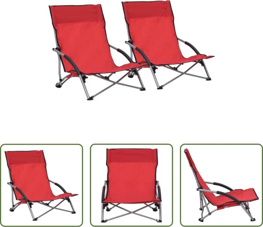 The Living Store Inklapbare Strandstoelen Rood Oxford Stof en Staal 55.5 x 65.5 x 66 cm Set van 2