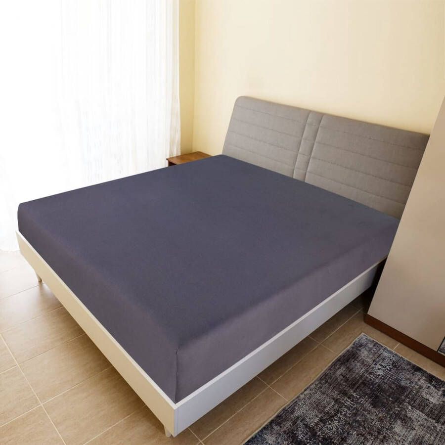 The Living Store Jersey Hoeslaken 140 x 200 cm Antraciet 100% Katoen