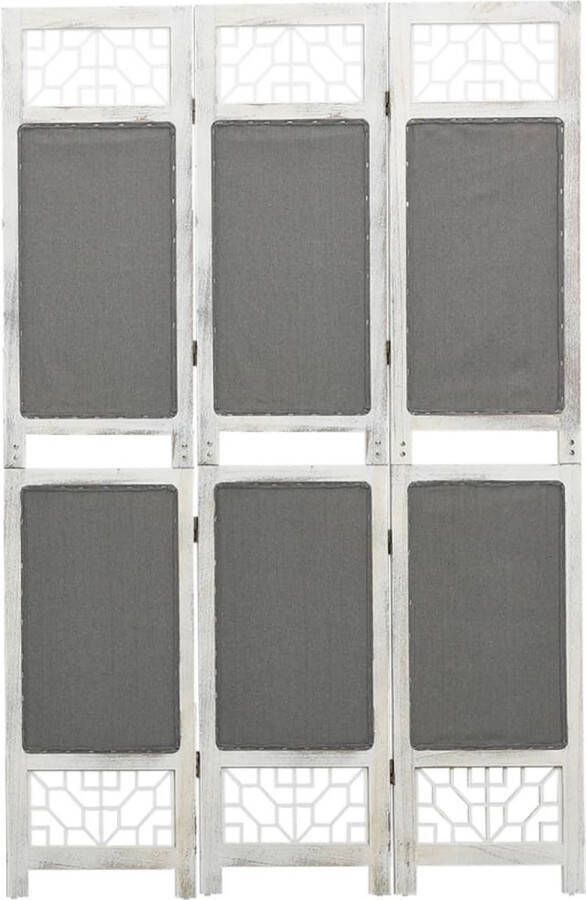 The Living Store Kamerscherm 3 panelen 105x165 cm grijs wit paulowniahout MDF stof