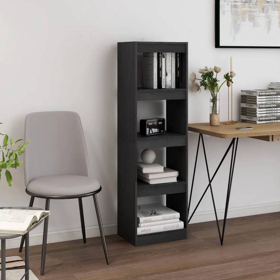 The Living Store Kamerscherm Houten Boekenkast Grijs 40 x 30 x 135.5 cm Montage vereist