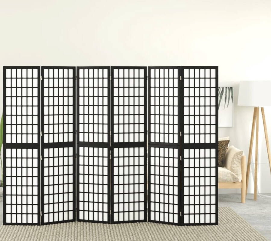 The Living Store Kamerscherm inklapbaar 6 panelen Japanse stijl 240x170 cm zwart Kamerscherm