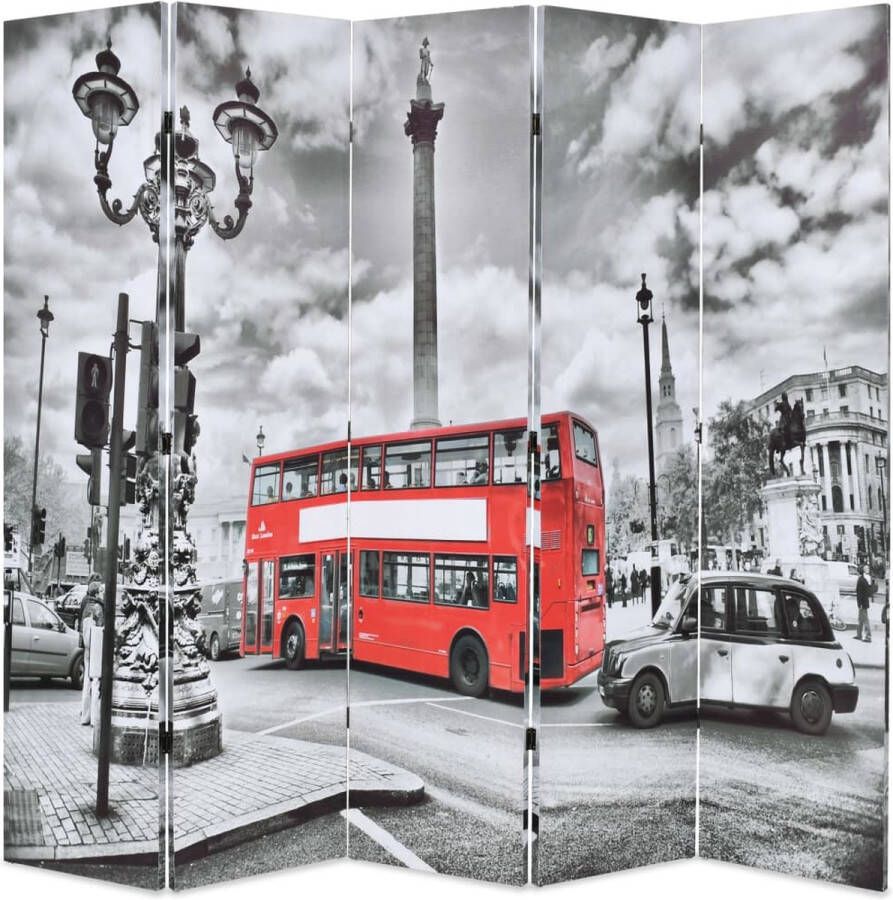 The Living Store Kamerscherm inklapbaar Londen bus 200x170 cm zwart en wit Kamerscherm
