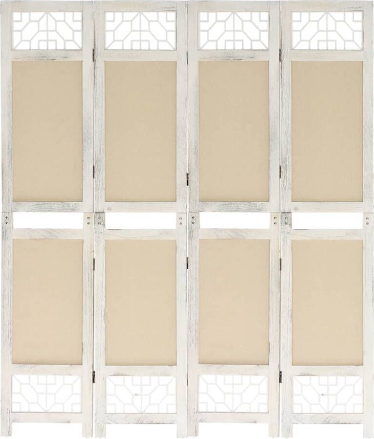 The Living Store Kamerscherm 4 panelen 140 x 165 cm Vrijstaand Crème en wit Paulowniahout+MDF+stof