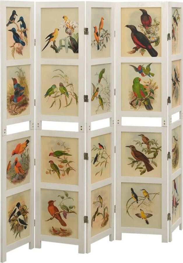 The Living Store Kamerscherm Vintage 5 Panelen 178x165 cm Vogels en Bloemen