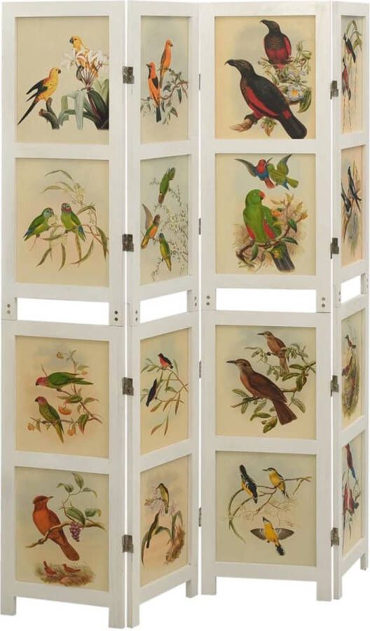 The Living Store Kamerscherm Vintage-Stijl 140 x 165 cm Massief Paulowniahout Vogels en Bloemen