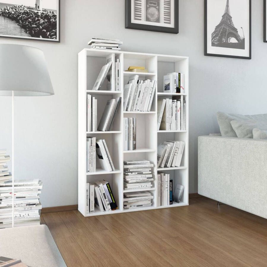 The Living Store Kamerscherm boekenkast 100x24x140 cm bewerkt hout hoogglans wit Kamerscherm