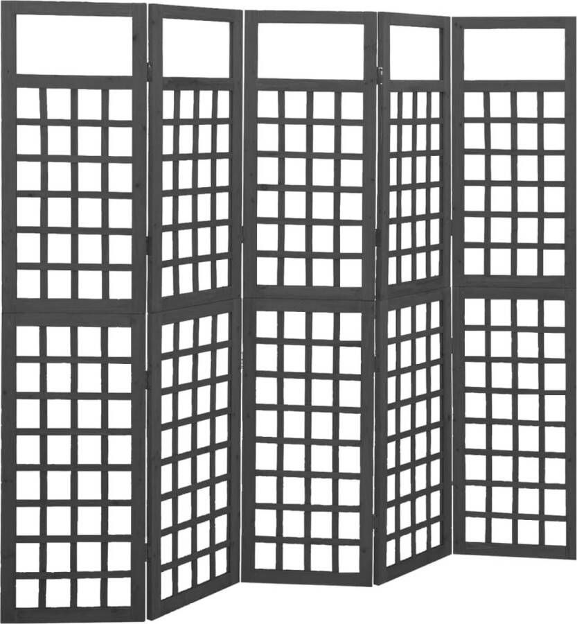 The Living Store Kamerscherm trellis met 5 panelen 201-5x180 cm vurenhout zwart Kamerscherm