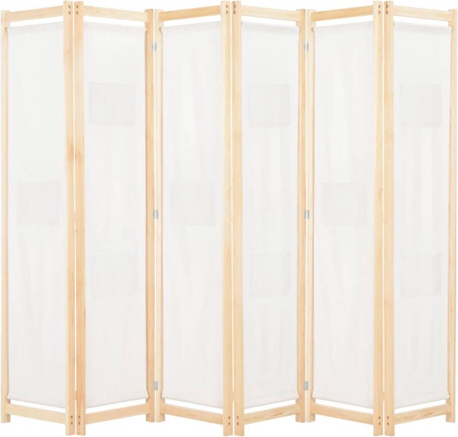 The Living Store Kamerverdeler 6 Panelen Vrijstaand 240x170x4 cm Crème houten frame