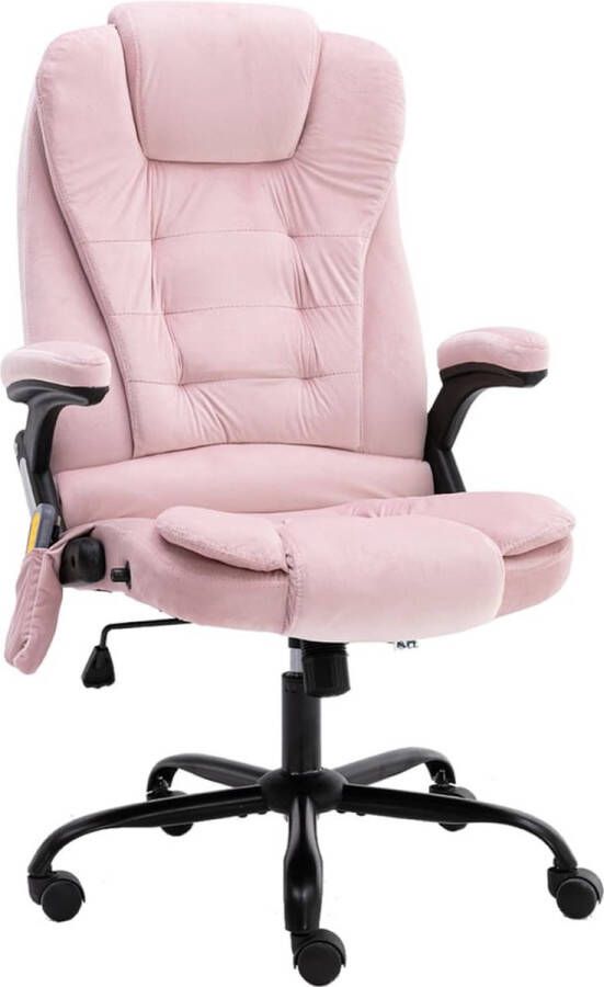 The Living Store Kantoorstoel Fluwelen Roze Ergonomisch Massage Verwarming