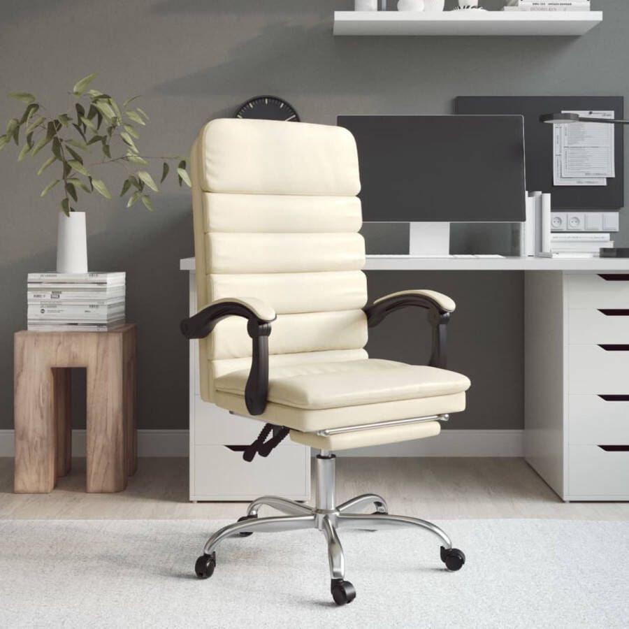 The Living Store Massage bureaustoel verstelbaar kunstleer crème 63x56x(110.5-120)cm