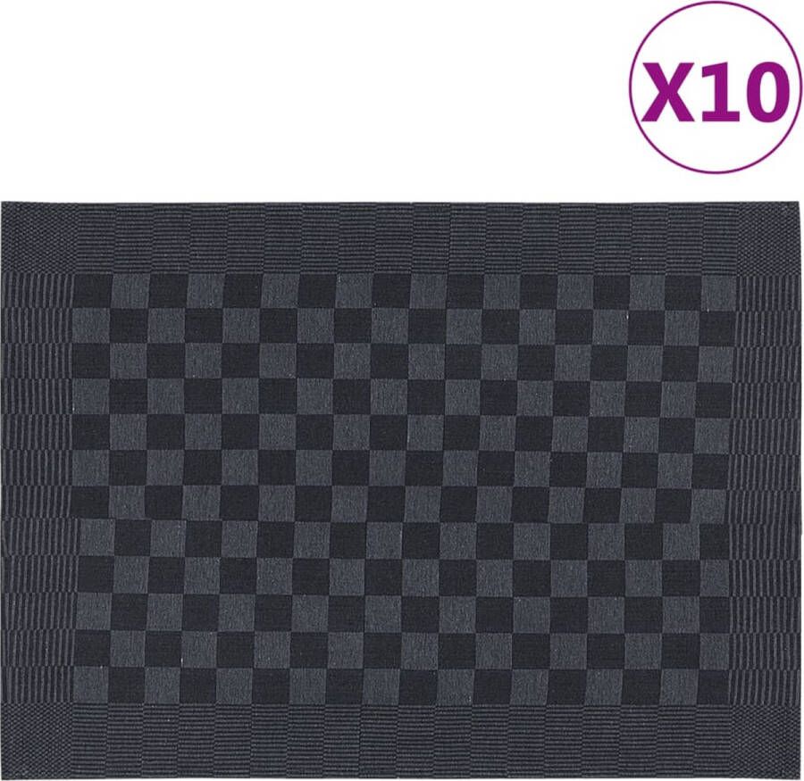 The Living Store Keukenhanddoek 10x 100% katoen 50 x 70 cm zwart en grijs
