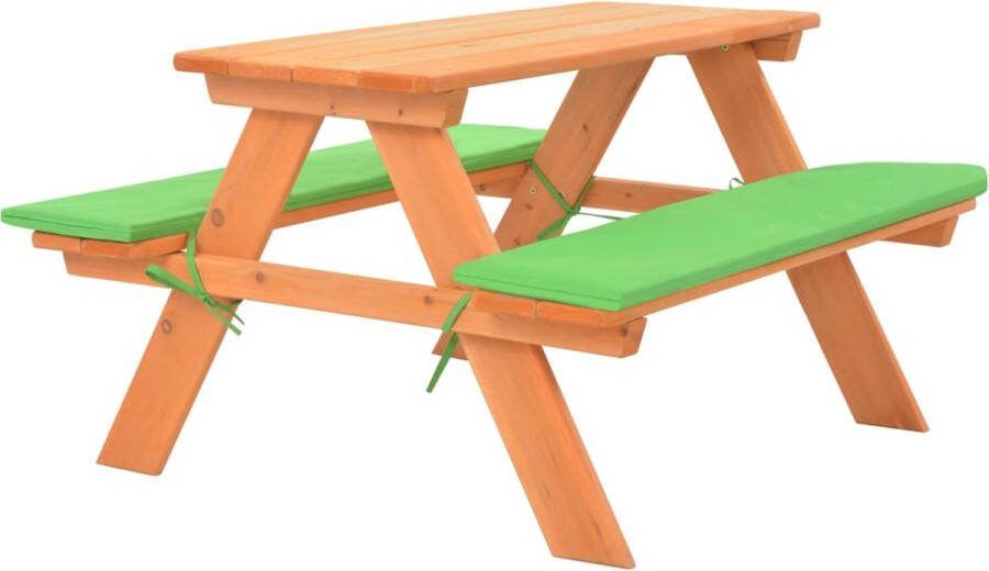 The Living Store Kinderpicknicktafel Massief vurenhout Waterbestendige kussens Groen 89 x 79 x 50 cm