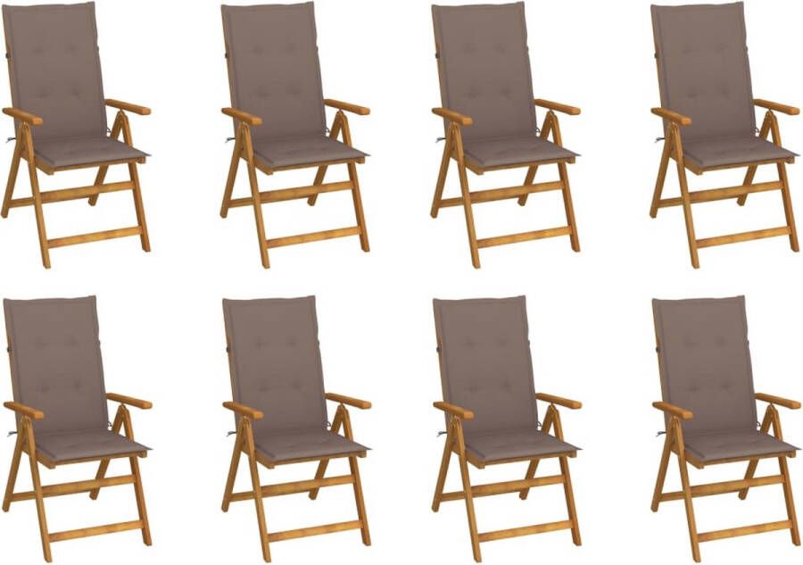 The Living Store Klapstoel Acaciahout Vintage Tuinstoel 5-standen Verstelbaar Inklapbaar 8 stoelen met kussens