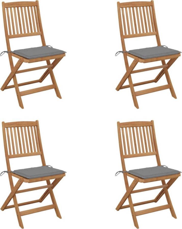 The Living Store Klapstoelen Massief Acaciahout Inklapbaar 48.5 x 57 x 91 cm Grijs kussen