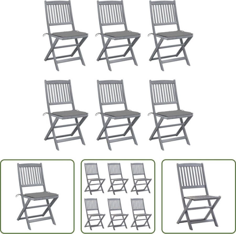 The Living Store Klapstoelenset Massief acaciahout Greywash 48.5 x 57 x 91 cm Inklapbaar 6x klapstoelen met 6x zitkussen
