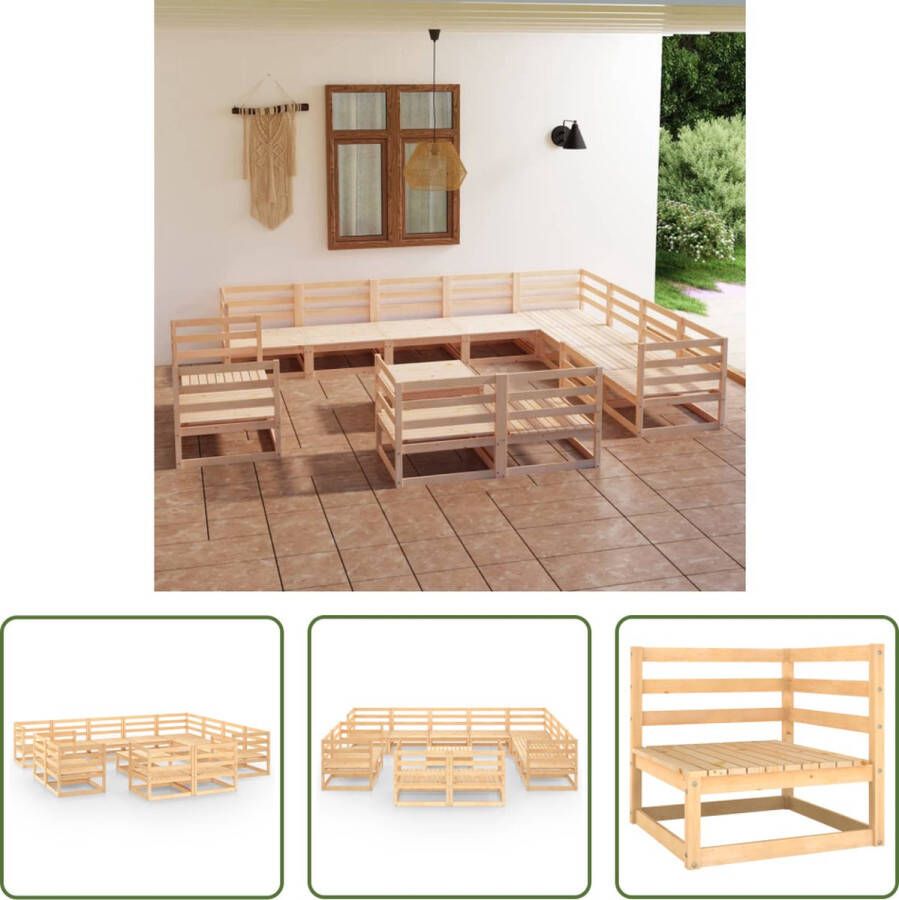 The Living Store Klassieke Massief Grenenhouten Tuinset Hoekbank 70x70x67cm Middenbank 70x70x67cm Tafel 70x70x30cm Bruin